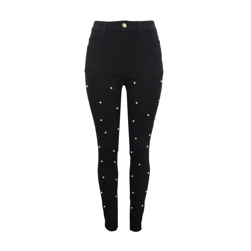 Factory Spot Wholesale Price Spandex Jeans Black Pearl Denim Trousers