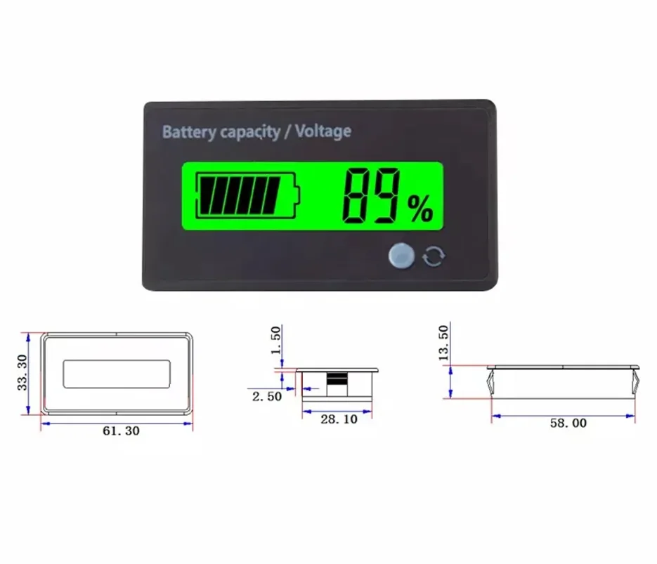 LCD Display Green Backlight Waterproof Monitor Gauge Digital Voltmeter Testers For Lithium Battery Lead-Acid Batteries