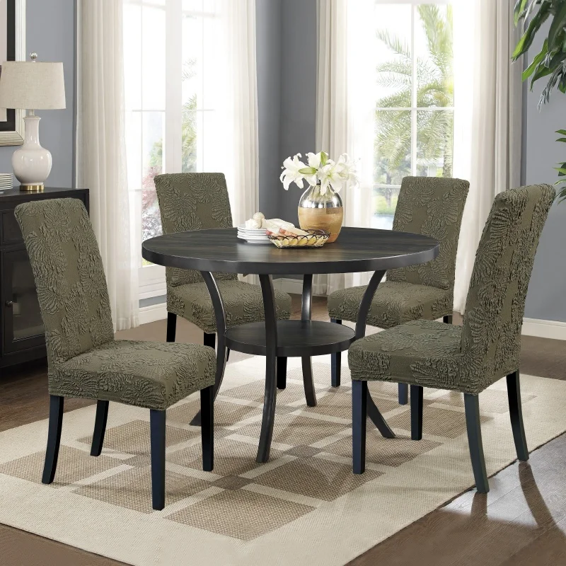 Simple wholesale modern Elastic jacquard chair covers Khaki Green small Dining chair seat covers for Dining Room