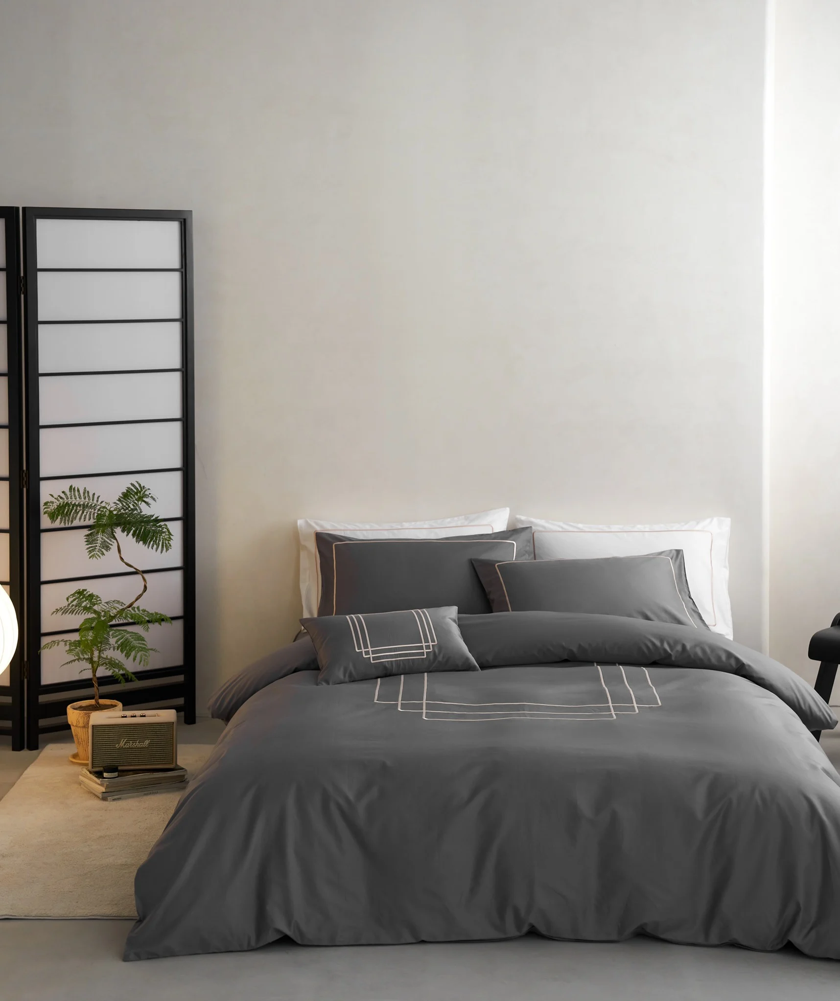 SANHOO Hotel Bedsheet Modern Grey Percale Queen King Hotel Linen Bedding Set 100% Cotton
