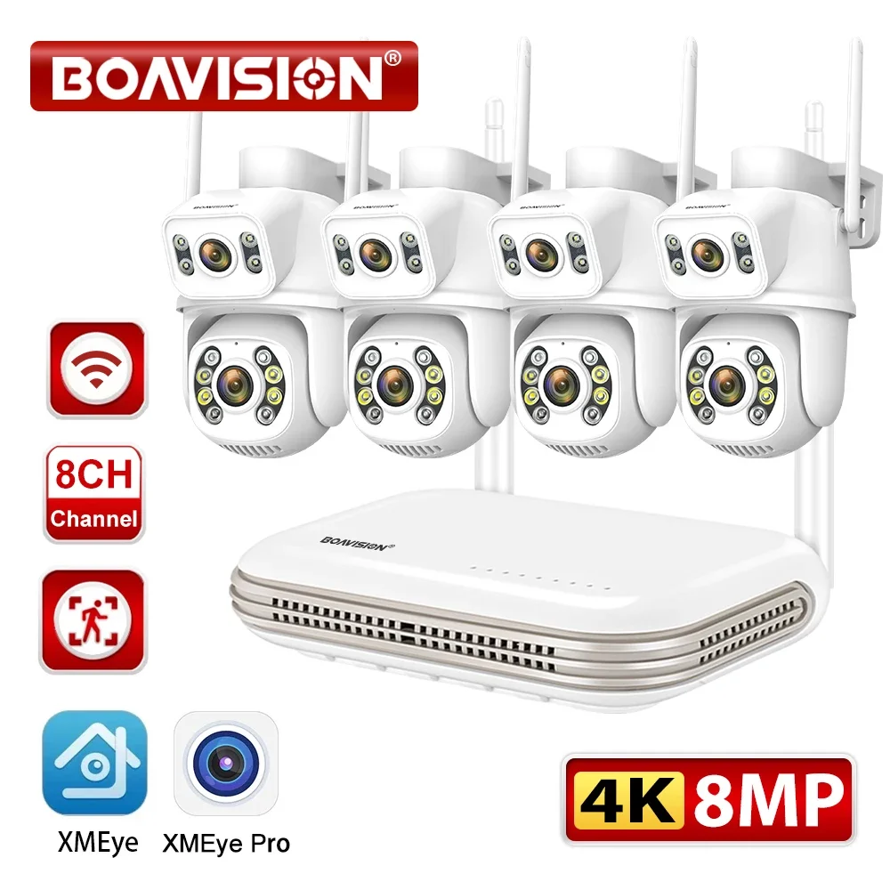Waterproof 8MP HD Wireless Dual Lens PTZ WIFI IP Home Security Surveillance Camera System 4CH/8CH NVR Video H.265 CCTV Kit