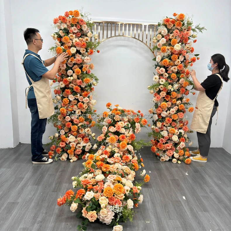 SMOOTH New Arrivals Orange Yellow Rose Hydrangea Flower Runner Orange Color Wedding Decorative Flowers for Events Decoration