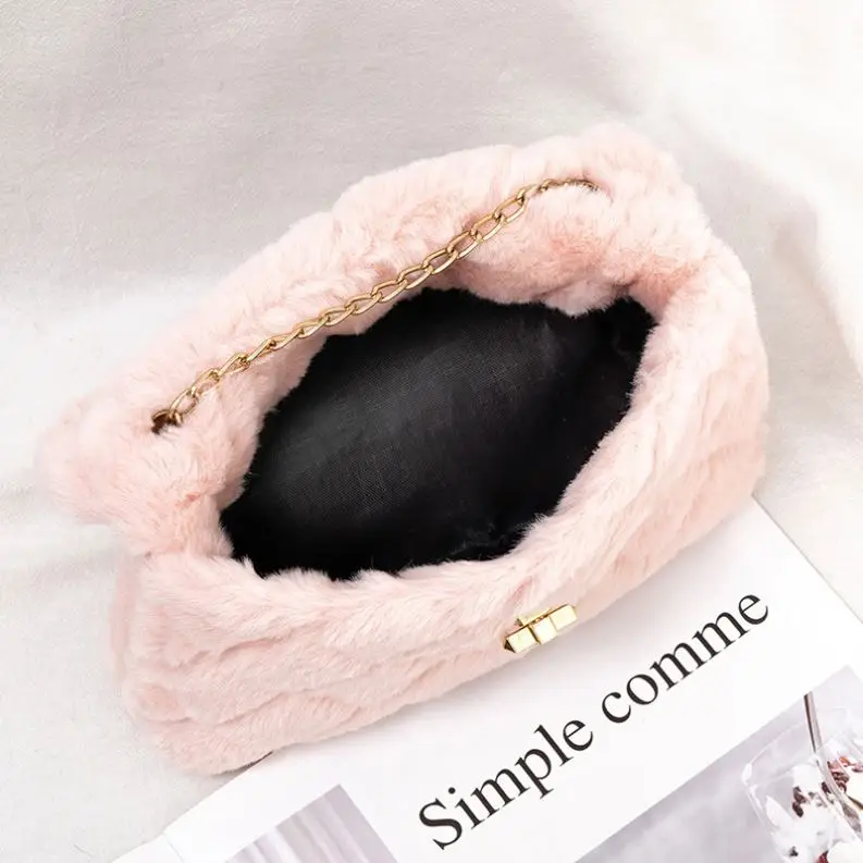 Fluffy little square bag 2023ladies bag Chain Crossbody phone sweet shoulder bag