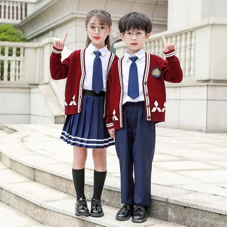 Custom-tailor school sweater white shirt wholesale 3-piece set sweater custom school uniform