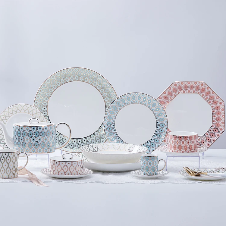 Pito bone china dinner set factory custom colors decals dinnerware hotel restaurant round dishes crockery ceramic tableware set