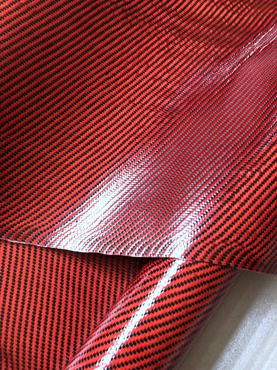 Factory Custom 3k 200g Red Plain Carbon Fiber Aramid Fiber Hybrid Fabrics Colored Red Carbon Fiber Fabric Roll Price