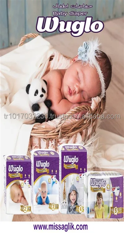 WUGLO BABY DIAPER PAMPERS MINI MIDI MAXI JUNIOR SIZES ECO-FRIENDLY PRODUCT MADE IN TURKEY