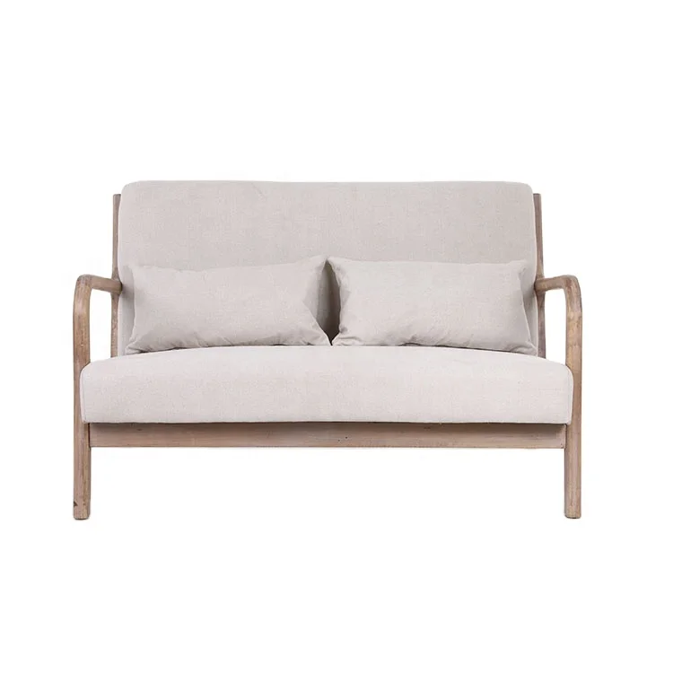 OEM Factory Customize Wood Legs Couch Cotton Linen Loveseat Sofa