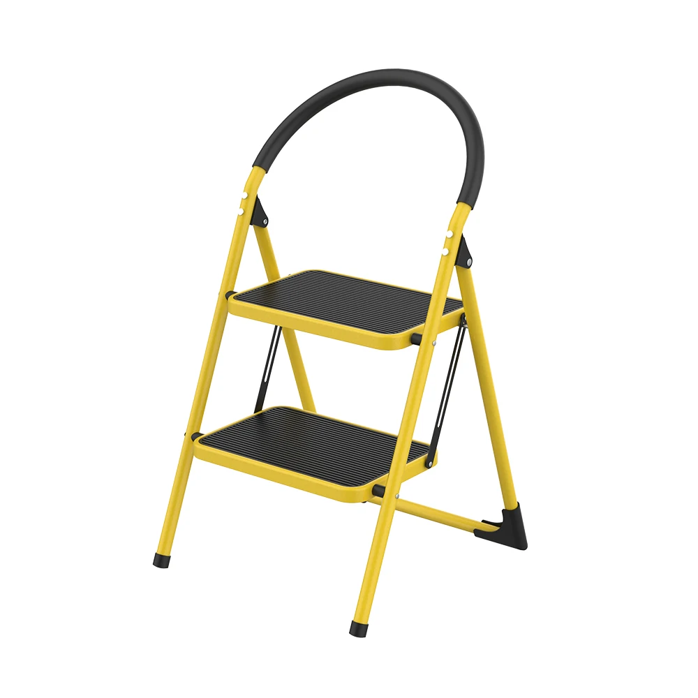 38x26cm Wide Step Folding Ladder Home Use 2-3 Step Stainless Steel Ladder with 150Kg Max Load and Foam Handrail