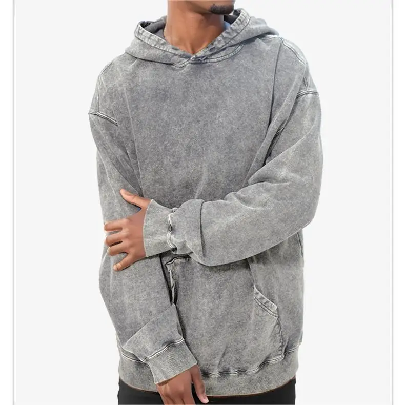 Heavyweight Printing Cotton Oversize Blank Vintage Acid Wash Hoodie Custom Logo Pullover A Washed Look Or Batik Style Hoodie