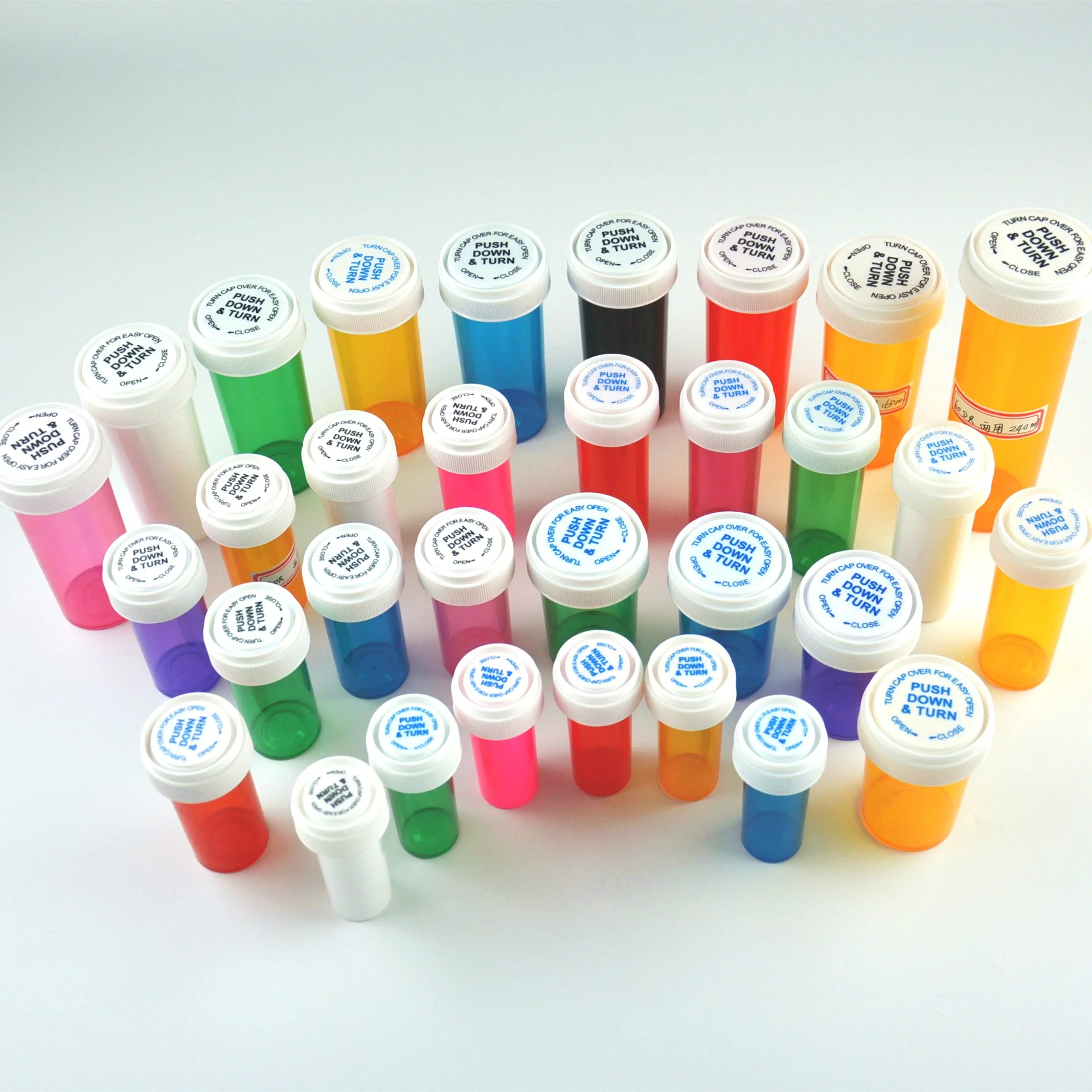 13DR Amber Push Down And Turn Vial in Amber Plastic Pill Bottle 8 To 60 Drams Prescription Pill Bottles