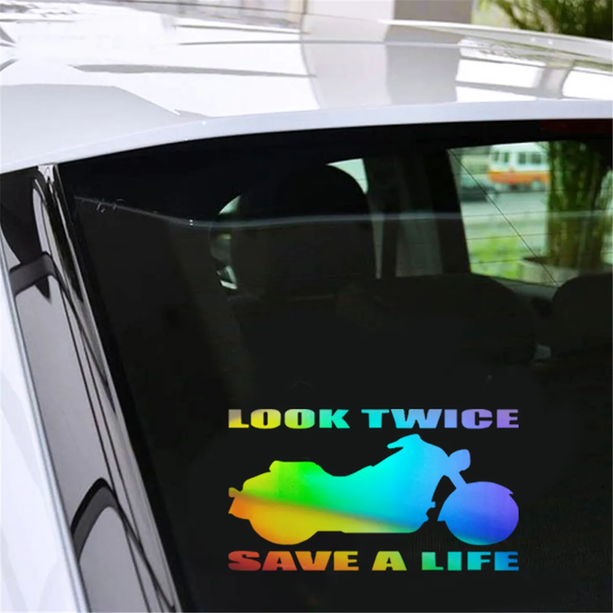 Motorcycle LOOK TWICE SAVE A LIFE Car Sticker Vinyl Decal Car Truck Bumper Window Laptop Sticker Decor