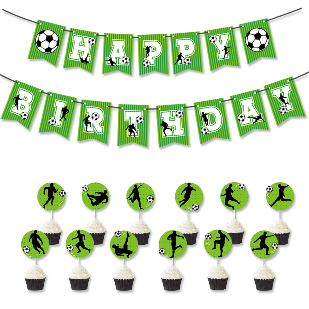 World Cup Football Theme Event Party Decoration Cartoon Happy Birthday Letter Banner Soccer Cake Topper Set