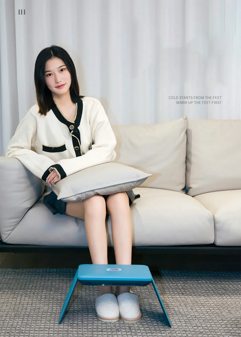 Customize Electric Space Portable foot fan infrared Heater 100W OEM Indoor Human body induction/touch Control blue carbon fiber