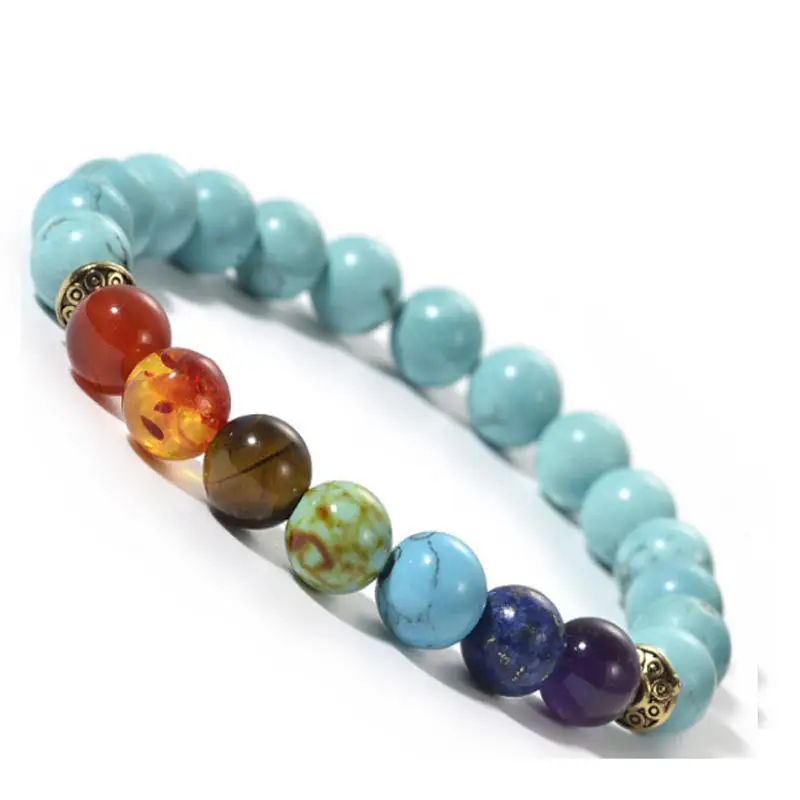 Healing Crystals Bracelet 7 Chakra Semi Precious Natural Crystal Stone Beaded Bracelets Yoga Reiki Amethyst Stretch Bracelets