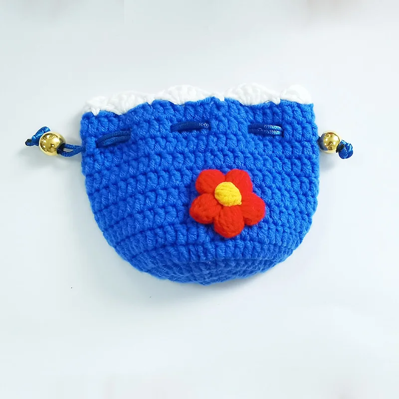2023 new Korean style small DIY handmade knitted flower pulling storage bag woolen lipstick earphone small bag Coin wallet