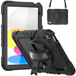 For iPad 10th Generation 10.9 inch 2022 silicone shockproof case with shoulder trap built in screen protector film rugged cover