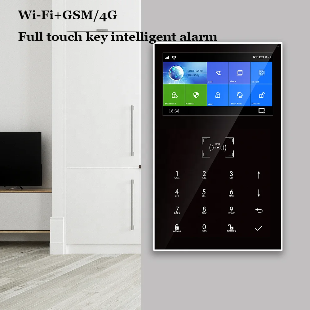 PGST 4G Wireless Home Alarm System WiFi Alarm System EU Version EU Plug 4.3 Inch IPS Color Display Screen Burglar Alarm System
