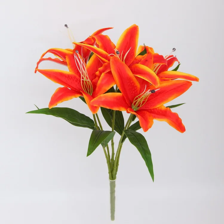 TCF BTV1012 wholesale 5 heads diameter 20cm Lily flowers artificial lily bouquet tiger lily Flowers for Home Decoration