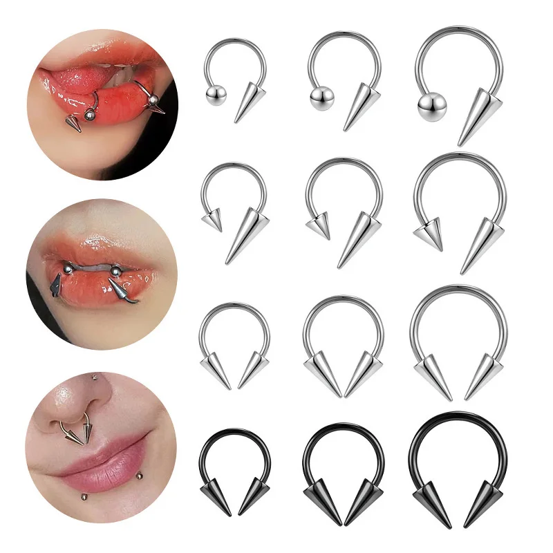 DAIHE Fashion Pointed Cone Round Ball Stainless Steel Lip Nail Fine Piercing Jewelry Titanium Jewelry Labret