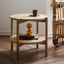 Round Oak Wood Coffee Table For Living Room
