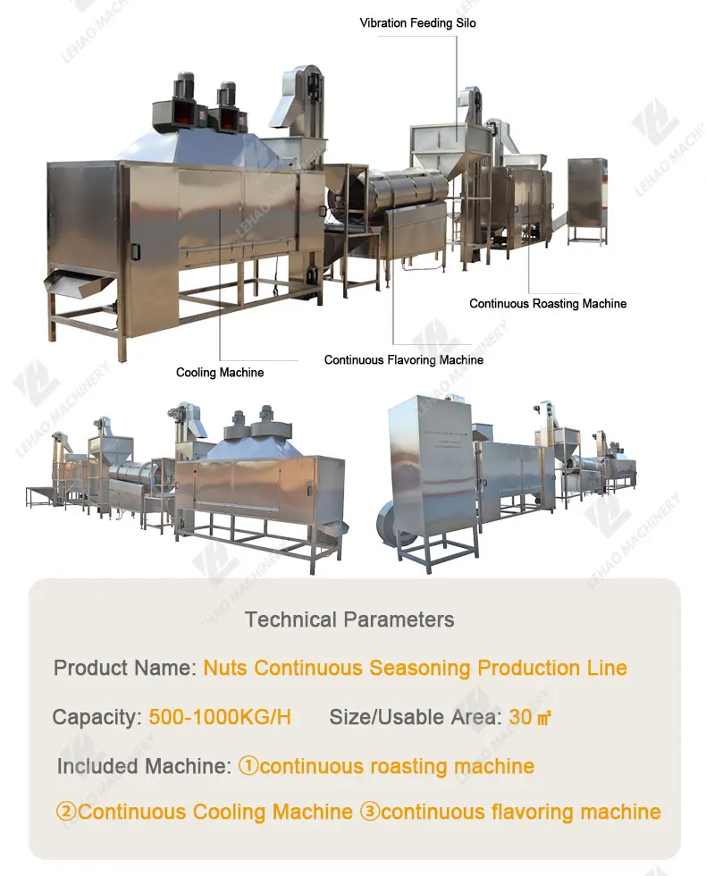 Full automatic salted peanut cashew nut roasting seasoning machine nut roaster flavoring production line