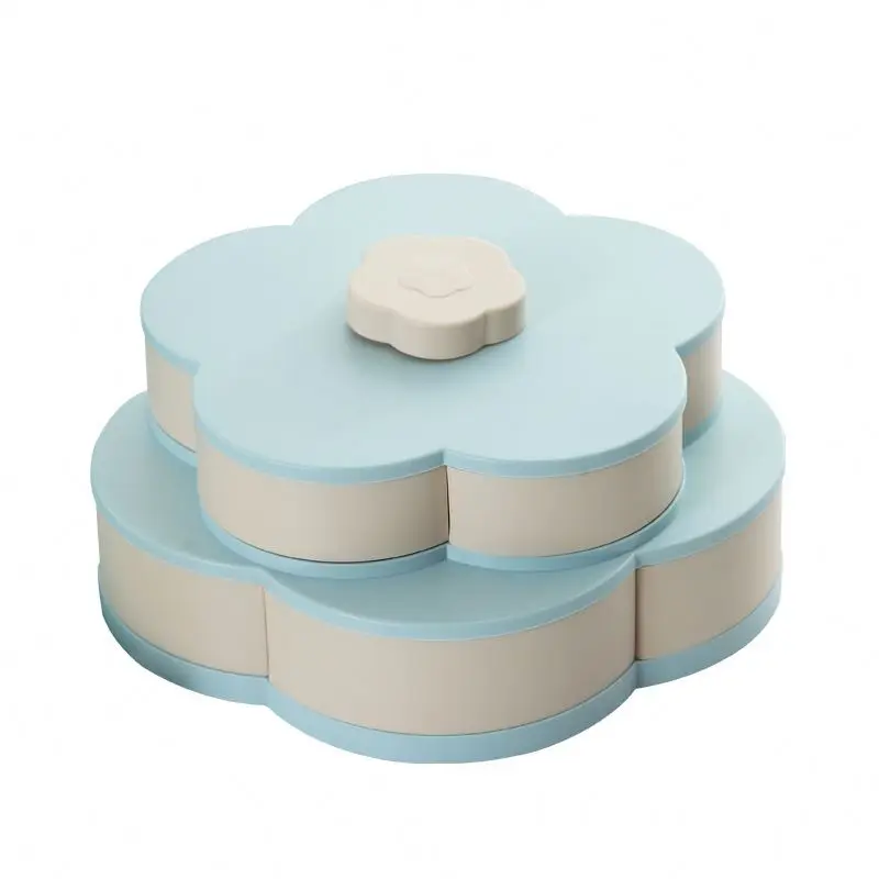Single Layer Two Color Food Storage Tray With Small PartitionsRotary Switch Nuts Food Sub-grid Storage Box