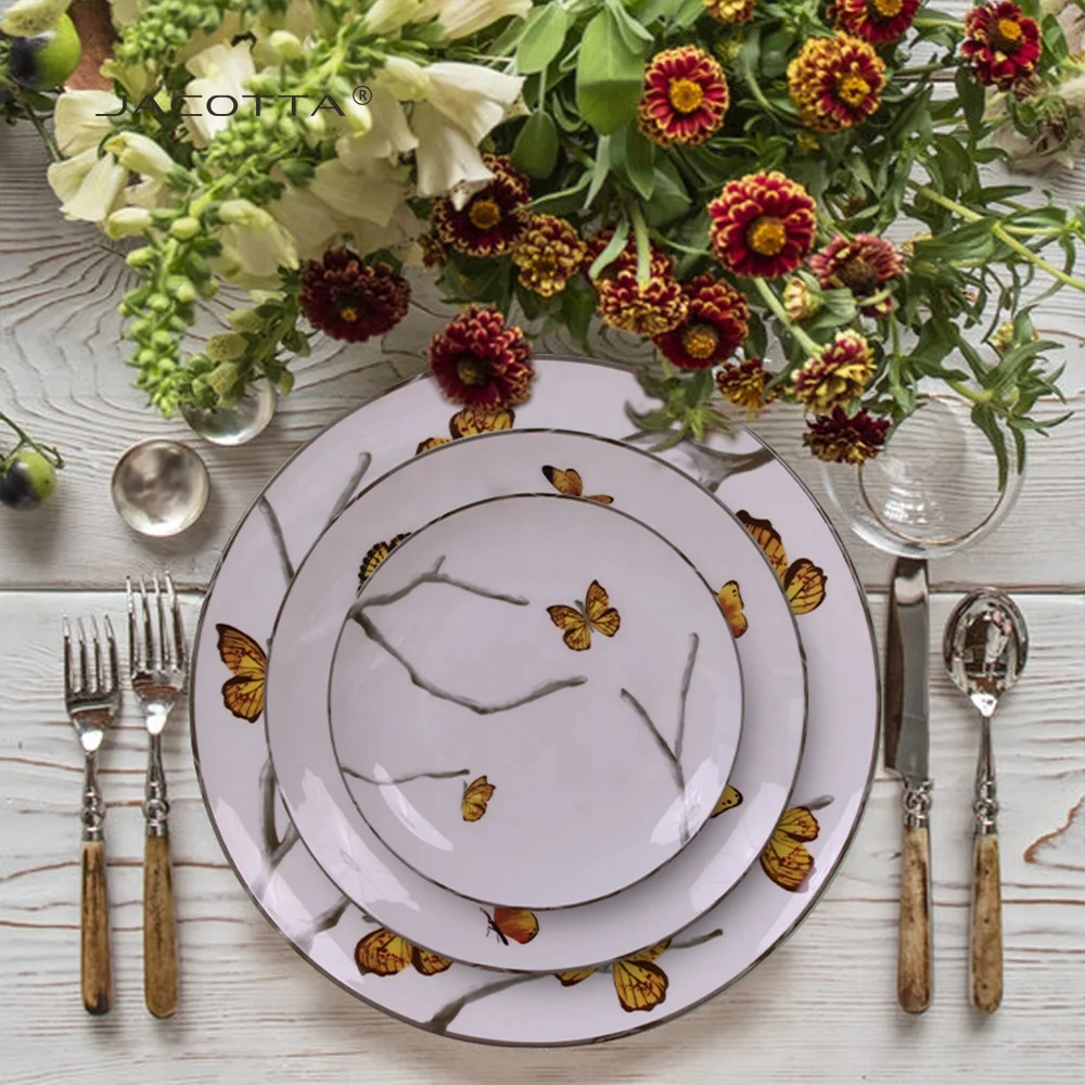 A ma zon top seller 2023 luxury salad bowl plates sets dinnerware butterfly Dinnerware Sets