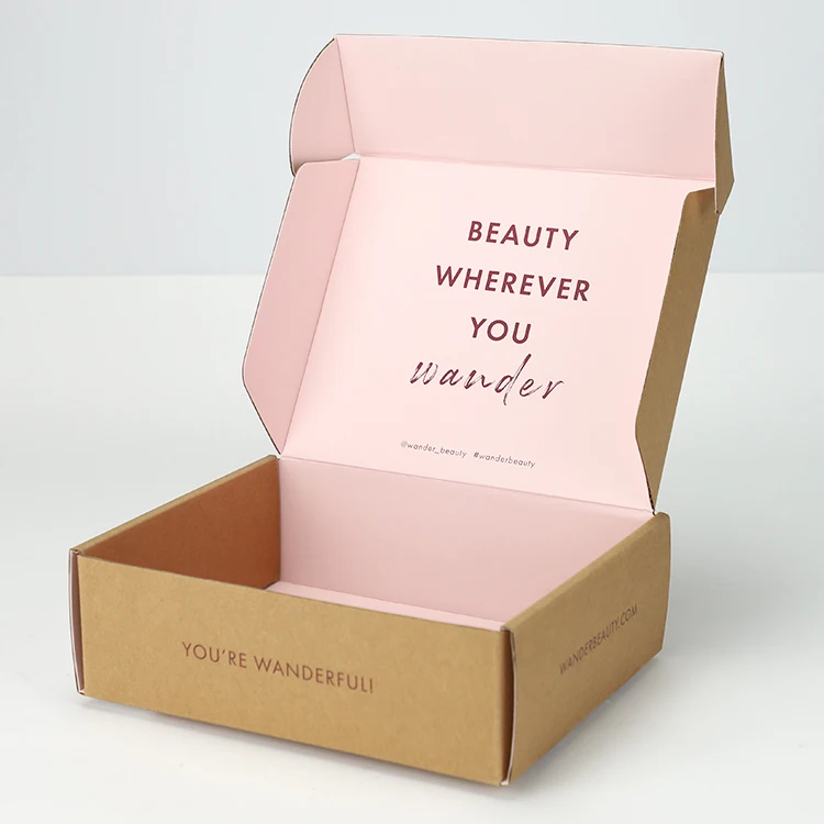 Custom Logo Pink Kraft Corrugated Cardboard Postal Delivery Box Boite Livraison Carton Flat Paper Folding Shipping Box Packaging