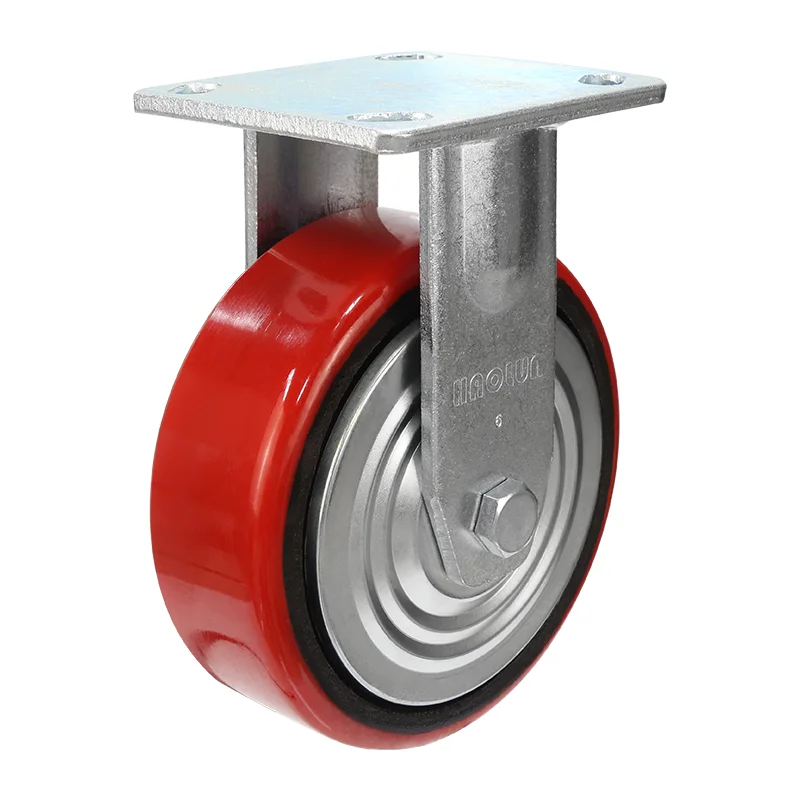Uholan PU Heavy Duty Swivel Double Ball Bearing Caster with Brake Own Manufacturer Cast Iron Core Industrial Wheel Caster