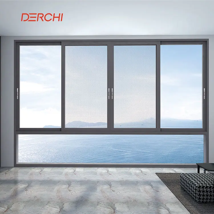 DERCHI Modern design customized sliding windows system Double glass hurricane impact aluminium sliding window for home