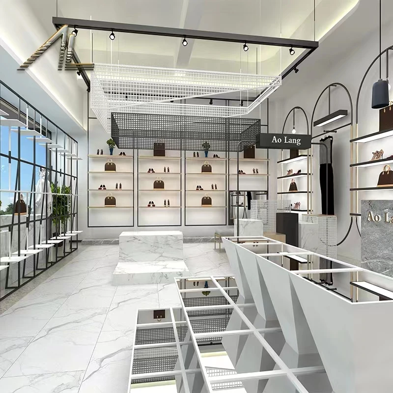 Подгонянная современная деревянная и металлическая Сумка Полки сумки витрина для розничного магазина