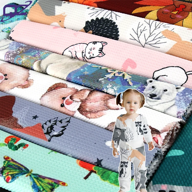 In Stock Cartoon Jacquard Bullet Textile Polyester Spandex Printing Digital Printed Fabric Display For Children Shirt