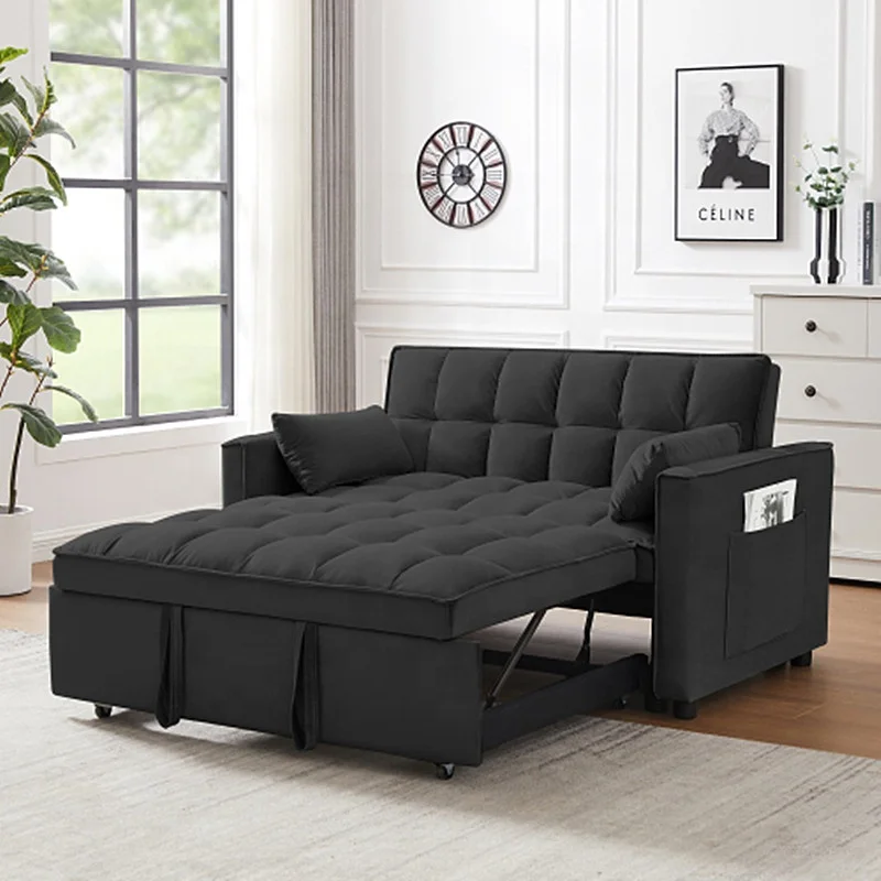 Modern Living Room Foldable 2 Seaters Double Folding Sofa Cum Bed Pull out Convertible Sleeping Couch Sofa Bed with Armchair