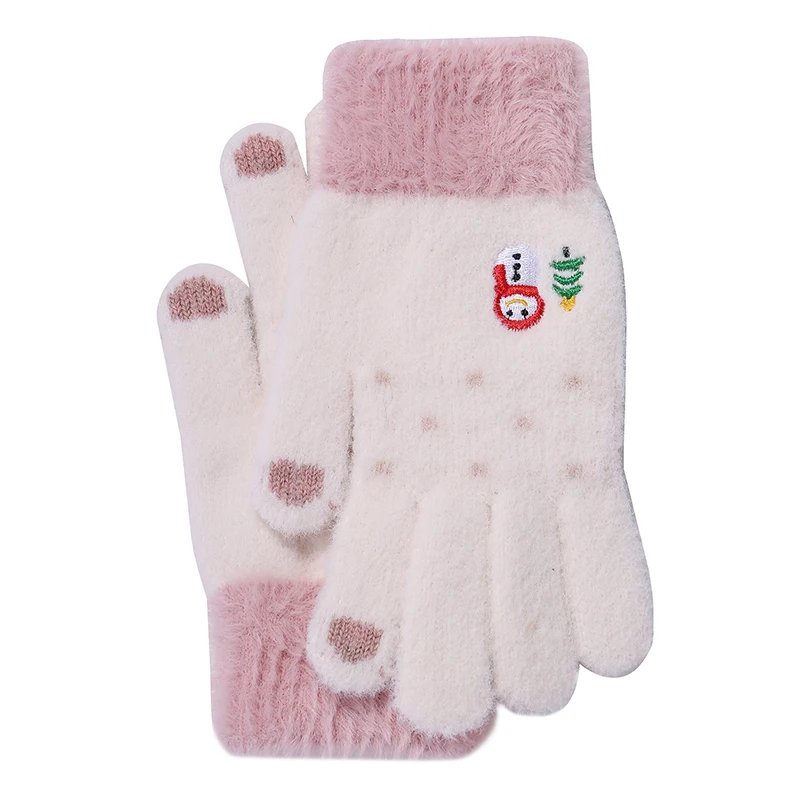 
Adult Snowman embroidered mittens outdoor cycling knitting mittens touch screen mittens 