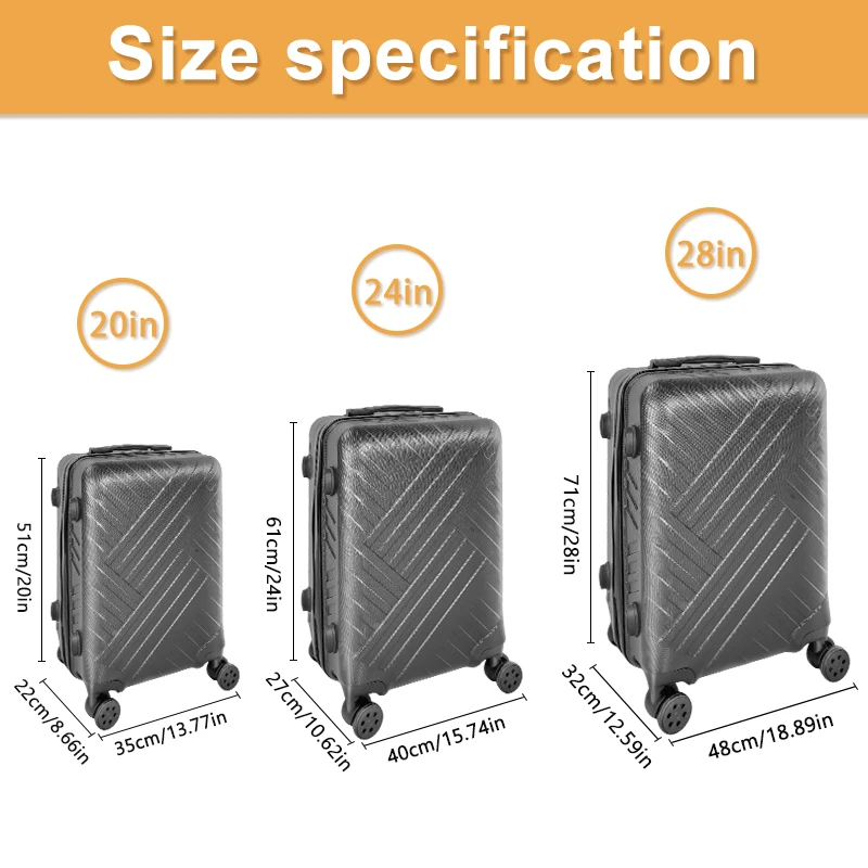 DWL Customized black ABS+PC 3 Pieces Travel Luggage Trolley Business Trip Luggage Suitcase move house luggage sets  with lock