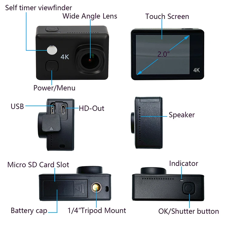 Action Camera Ultra HD 4K Sports Cameras 30M Waterproof Camcorders for DJI Drones Fishing Kids Girls Boys Toddler Gifts 4K Cams