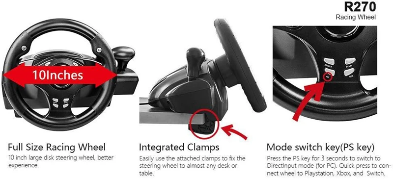 270 Degree Racing Wheel Steering Controller Pedal Driving Like Real For PS4/PS3/Xbox one/Xbox 360/Nintendo Switch/PC/Android