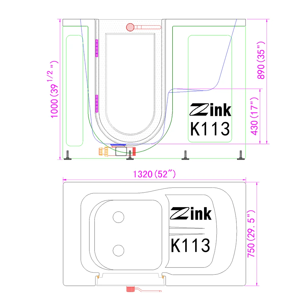 
Zink Standing Soaking Plastic Walk-In Bathtub For Elderly Portable Adults 