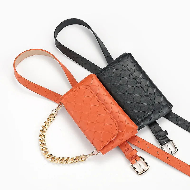 Female trend decorative chain belt lady candy color needle buckle pu belt with small bag