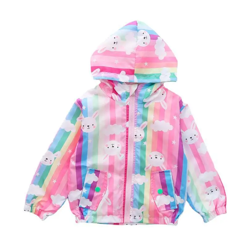 Dropshipping Spring Autumn Coat 2023 New Girls Graffiti Rush Baby Casual Thin Velvet Zipper Jacket
