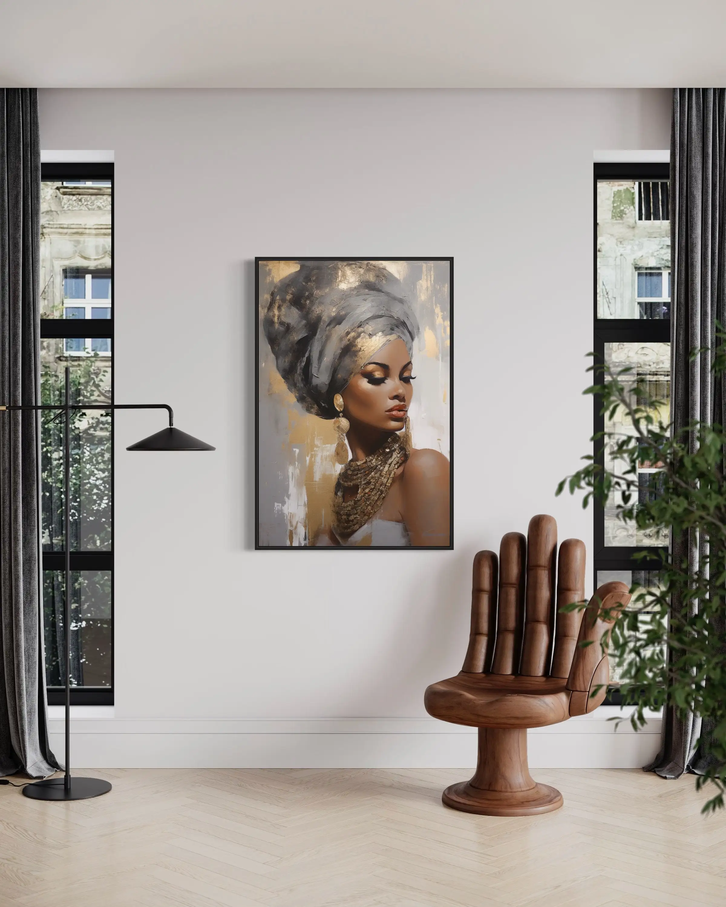 JIEKAI African Woman Painting Canvas PRINT, Beautiful Black Woman Portrait Wall Art, Extra Large Wall Decor