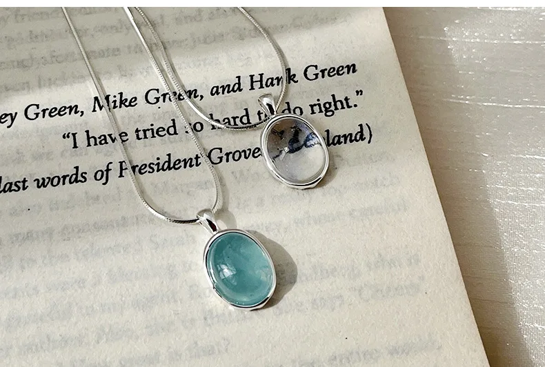 Beautiful Snake Chain Blue Natural Stone Pendant Necklace Delicate S925 Silver Oval Moonstone Necklace For Girls