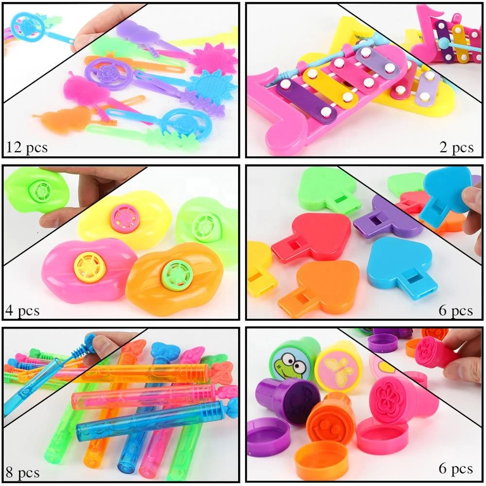 131pcs Assorted Toys Stamps Whistle Treasure Box Prizes Novelty BR Toys 3+ Birthday Party Favors Bag Fillers Carnival for Kids