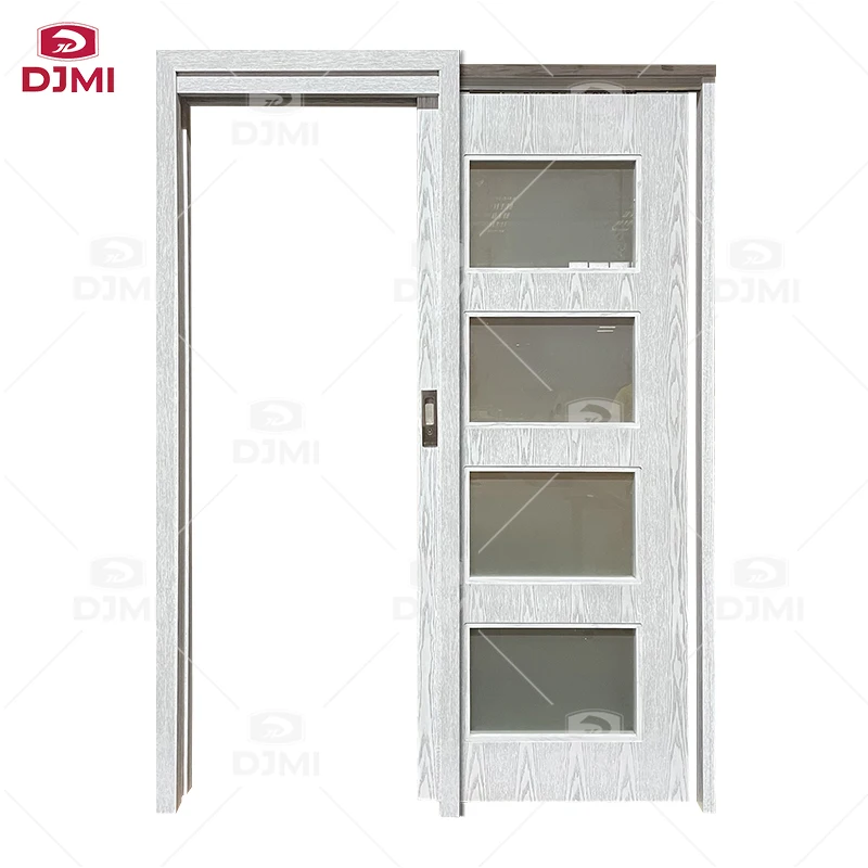 European Design Bedroom Pocket Door Mdf Wood Sliding Pocket Interior Pocket Wood Door With Black Frame Hidden Door Kit