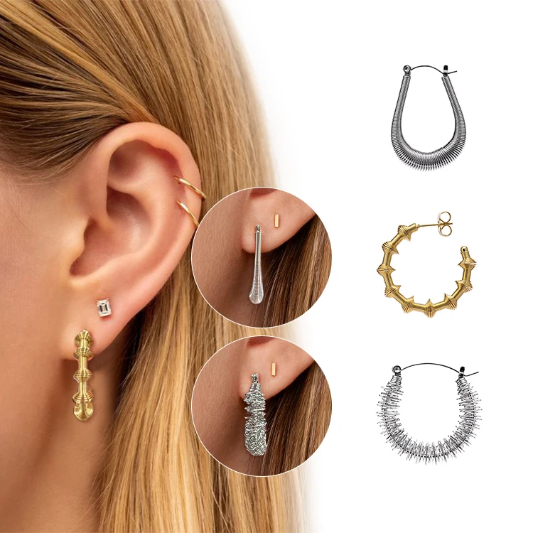 Stainless Steel Twist Earrings Luxury New Design Titanium Steel Gold Plated Bamboo Spring U Shape Earrings