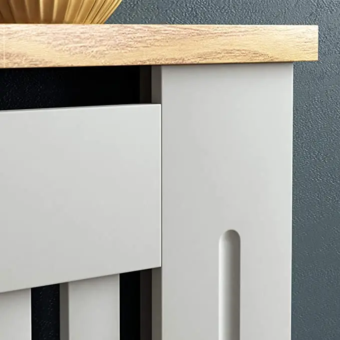 Radiator Cover Grey Modern Painted MDF Cabinet Slats Grill Wood Top Shelf