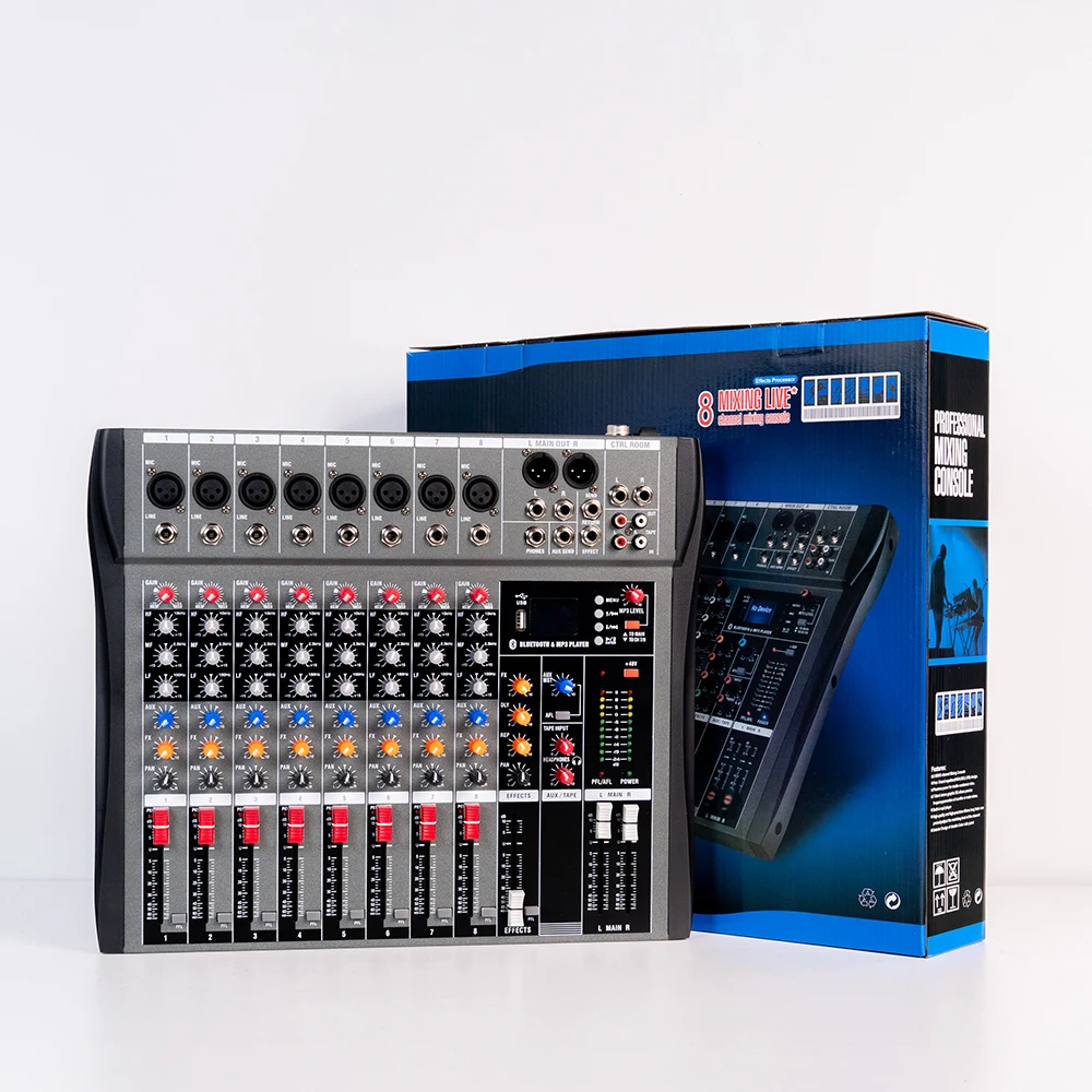 CT8 Professional 8-Channel Microphone Mixer USB 8 Channel Music Record Mixing Console Stage Applications Audio Sound Mixer