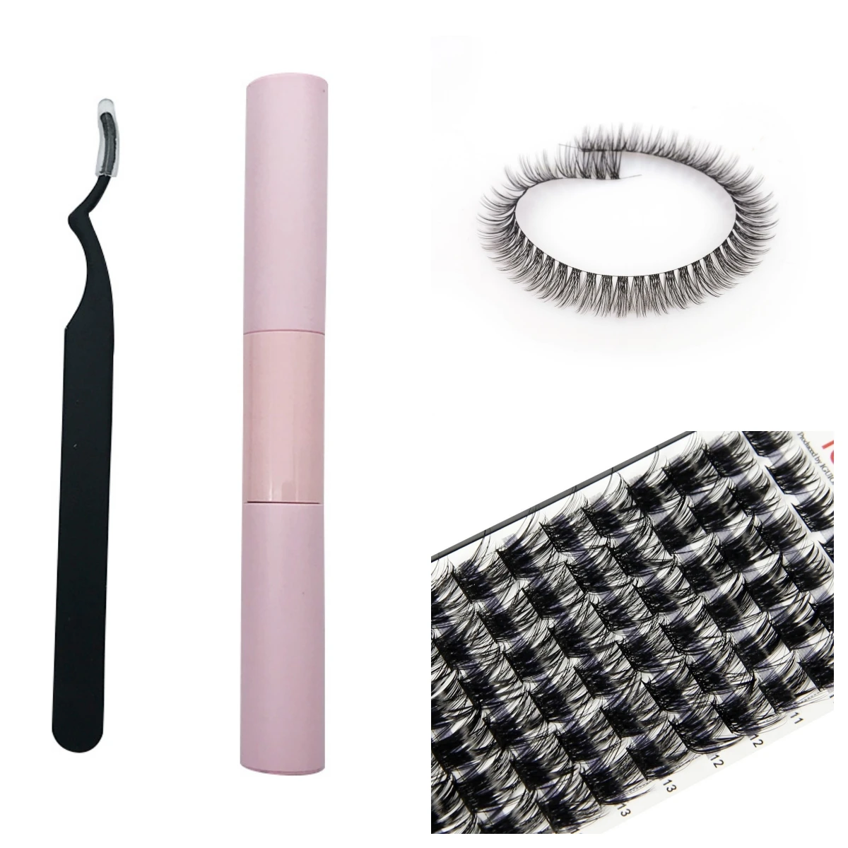 Private Label Professional DIY Eyelash Extensions Kit 8mm & 15mm Curl Cluster Segment Lash Cut Includes Custom Package