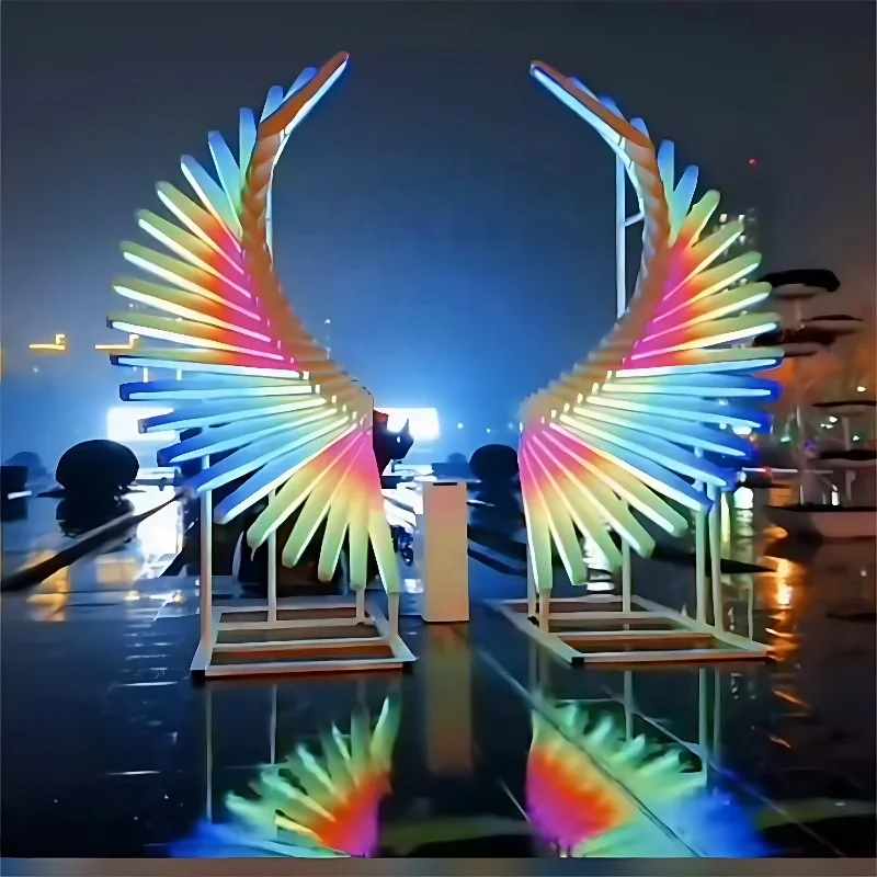 Hot Sell LED Handmade Oddly-shaped Large Angel Wings Acrylic Sculpture for Photo Background